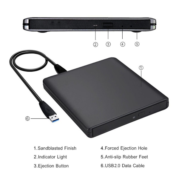 Ulkoinen USB 2.0 Optinen Asema Soitin Hopea