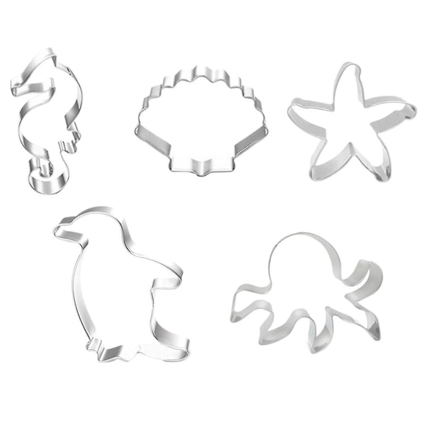 1 Set 5 st Rostfria Kakformar Havsdjur Frukt Skärformar Silver 7X6CM Silver