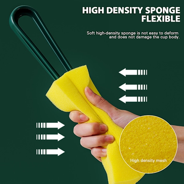 High Density Sponge Cup Brush with Long Handle Reusable Water Bottle Brush