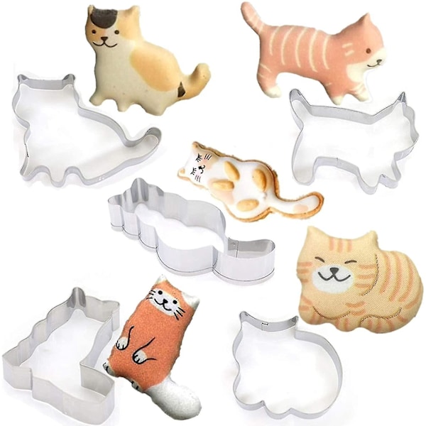 Kakformar Set, 5 st Rostfritt Stål Söta Gående & Sittande Katt Serie DIY Kakform Äggform Tecknad Bakform, Fondantverktyg Pa