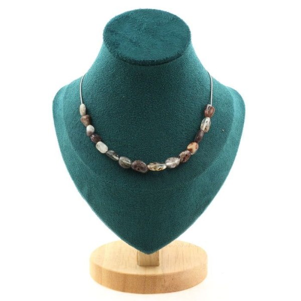 Stenar och mineraler. Halsband 15 pärlor Grön spökkvarts från Brasilien Stålkedja Halsband för kvinnor, män. Anpassningsbar storlek.