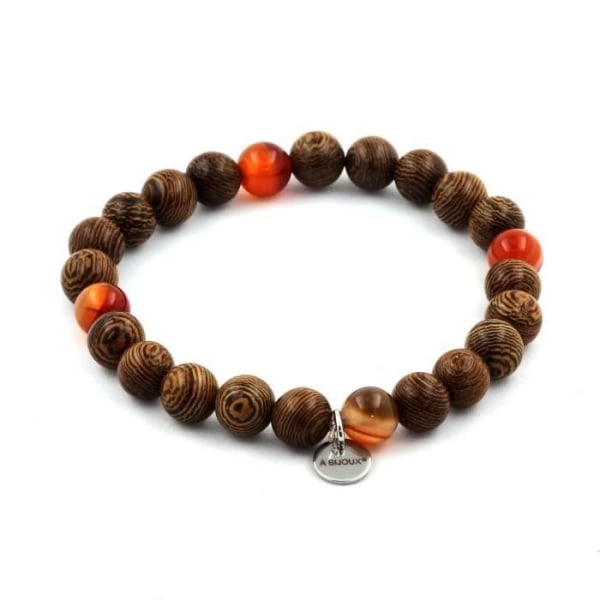 Stenar och mineraler. Banded Agate Beads Armband + 8 mm trä. Tillverkad i Frankrike.