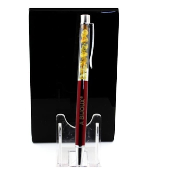 Australian Yellow Opal Mineral Pen - ABIJOUX - Bordeaux Rød - Kuglepen - Sort - Medium Röd Bordeaux