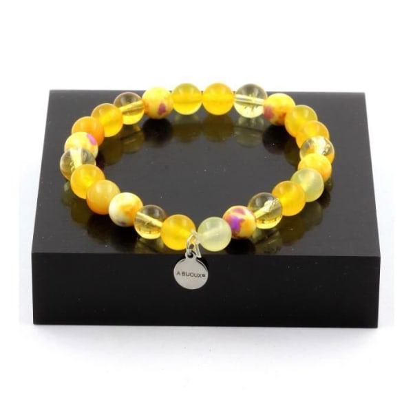 Stenar och mineraler. Citrin Beads Armband + Yellow Agate + Yellow Sardonyx + Yellow Jaspis Tillverkat i Frankrike.