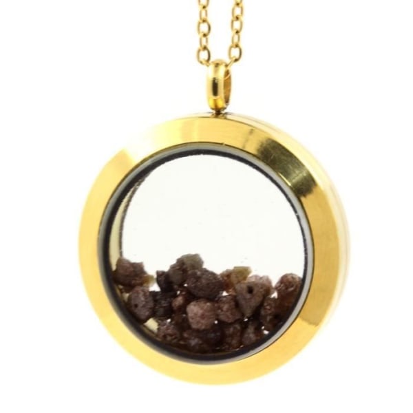 Stenar och mineraler. Råbrunt diamanthalsband. Medaljong modell 25 mm. Guldfärg.