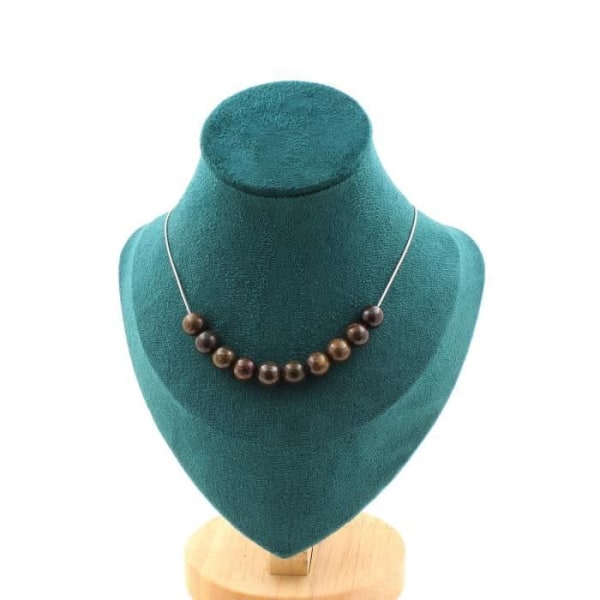 Stenar och mineraler. Halsband med 10 bronzitpärlor 8 mm. Rostfri kedja Halsband för kvinnor, män. Anpassningsbar storlek.