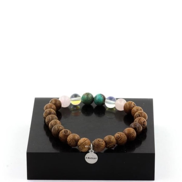 Stenar och mineraler. Namibian Chrysocolla Beads Armband + Titanium Quartz + Rose Quartz + Made in France.