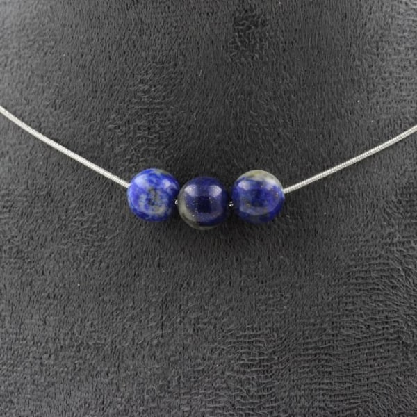 Stenar och mineraler. Halsband 3 Lapis Lazuli pärlor från Pakistan kvalitet 5A 8 mm. Kedjehalsband för kvinnor och män. Anpassad storlek