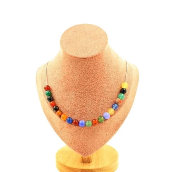 Stenar och mineraler. Halsband med 20 flerfärgade Agatpärlor 8 mm. Kedjehalsband i rostfritt stål för kvinnor, män. Anpassad storlek