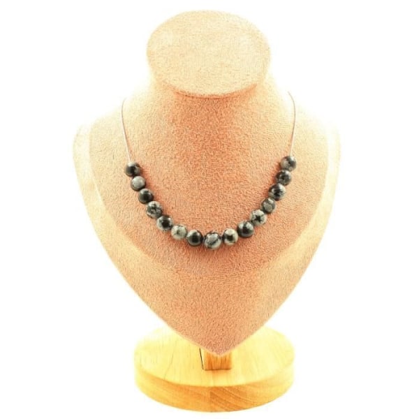 Stenar och mineraler. Halsband 15 snöflinga obsidianpärlor 8 mm. Stålkedja Halsband för kvinnor, män. Anpassad storlek