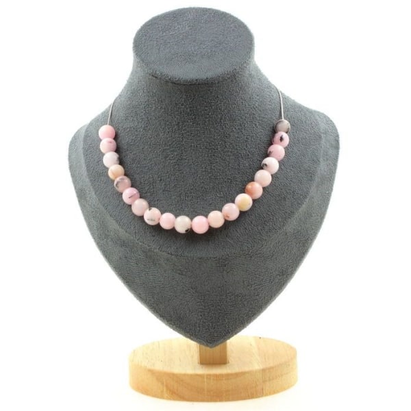 Stenar och mineraler. Halsband med 20 rosa opalpärlor 8 mm. Kedjehalsband i rostfritt stål för kvinnor, män. Anpassningsbar storlek.