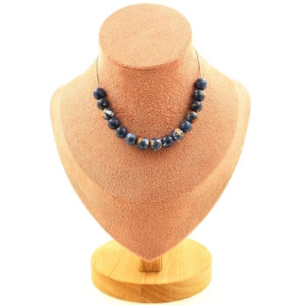 Stenar och mineraler. Halsband med 15 blå jaspispärlor 8 mm. Rostfri kedja Halsband för kvinnor, män. Anpassningsbar storlek.