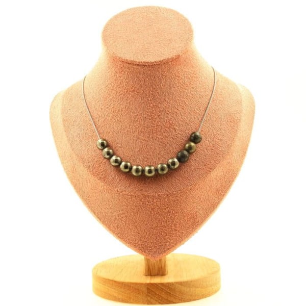 Stenar och mineraler. Halsband med 10 Pyritpärlor från Spanien 8 mm. Rostfri kedja Halsband för kvinnor, män. Anpassad storlek