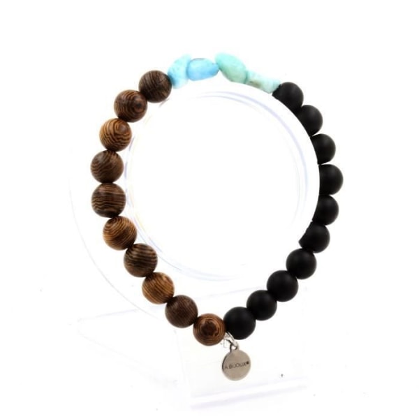 Armbånd - ABIJOUX - Larimar og Onyx - Fremstillet i Frankrig - Længde 19-20 cm - Unisex Mörkblå