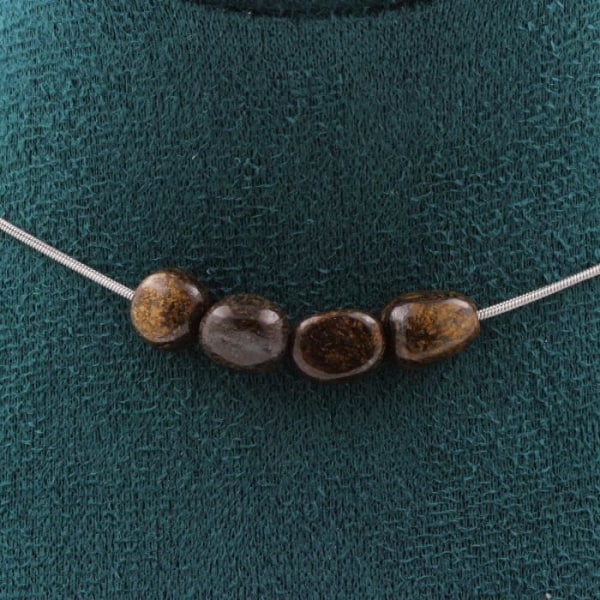 Stenar och mineraler. 4 bronzitpärlhalsband från Brasilien. Rostfri kedja Halsband för kvinnor, män. Anpassningsbar storlek.