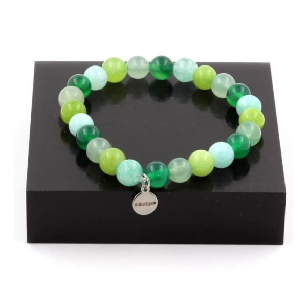 Stenar och mineraler. Grön Agat + Aventurin + Peridot + Angelite Beads Armband 8 mm. Tillverkad i Frankrike.