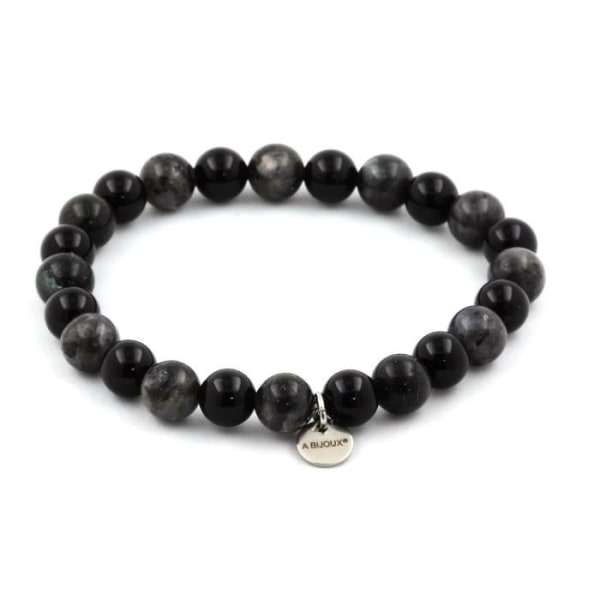 Stenar och mineraler. Labradorite Beads Armband + Black Agate 8 mm. Tillverkad i Frankrike.