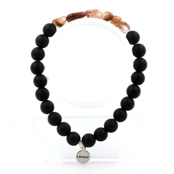 Armbånd i rød rutil Quartz fra Brasilien og 8mm matsorte Onyx perler - ABIJOUX - Længde 19-20cm Röd