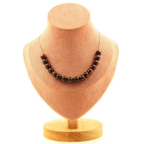 Stenar och mineraler. Halsband med 15 röda Tiger Eye pärlor 8 mm. Rostfri kedja Halsband för kvinnor, män. Personlig storlek