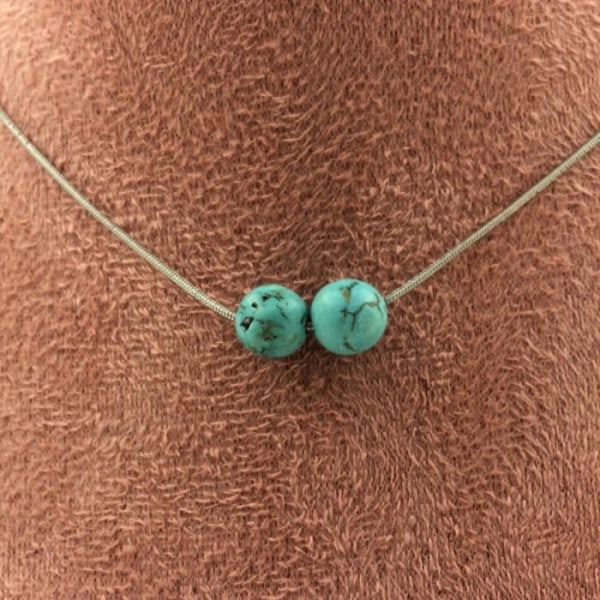 Collier - A Bijoux - Howlite Turquoise - 2 pärlor - Rostfritt stål - 45 cm Turkos