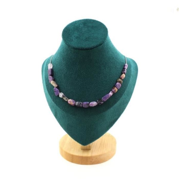 Stenar och mineraler. Halsband 20 Charoite pärlor från Ryssland. Rostfri kedja Halsband för kvinnor, män. Anpassningsbar storlek