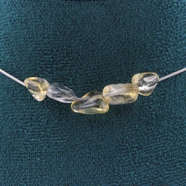Stenar och mineraler. 5 citrin pärlhalsband från Brasilien. Rostfri kedja Halsband för kvinnor, män. Anpassningsbar storlek.