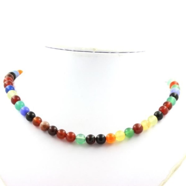 Collier - ABIJOUX - Multicolor agat - 8 mm - Rustfrit stål - Længde 45 cm Flerfarvet