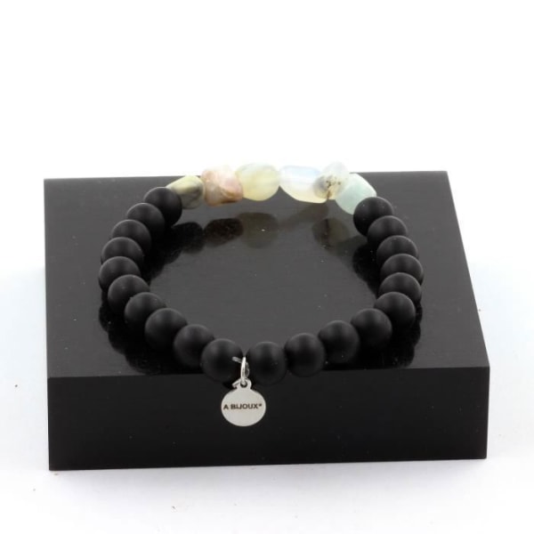 Armbånd - A Bijoux - Multifarvet opal - Mat sort onyxperler 8 mm - Længde 19-20 cm - Unisex Flerfärgad