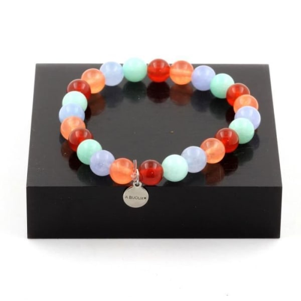 Stenar och mineraler. Amazonite Beads Armband + Orange Kalcedon + Aquamarine + Agat Tillverkat i Frankrike.