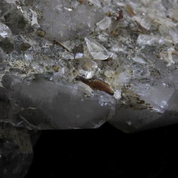 Stenar och mineraler. Kärnkvarts (fadenkvarts) + Klorit + Brookit. 237,0 cent. Les Chapieux, Frankrike.