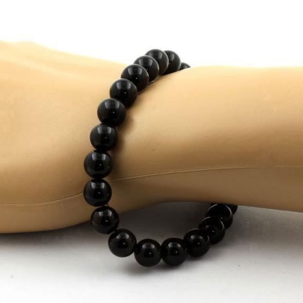 Sten og mineraler. Sort Obsidian Beads Armbånd 8 mm. Fremstillet i Frankrig.