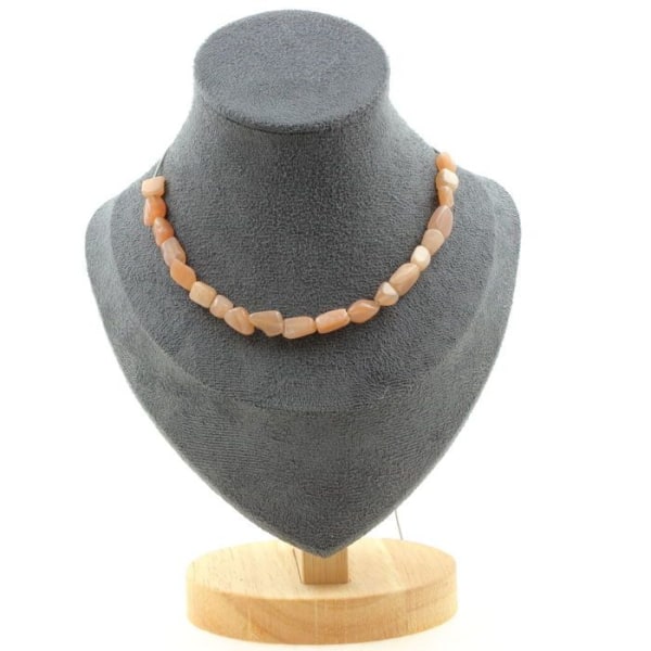 Stenar och mineraler. Halsband med 20 solstenspärlor från Tanzania. Stålkedja Halsband för kvinnor, män. Anpassningsbar storlek.