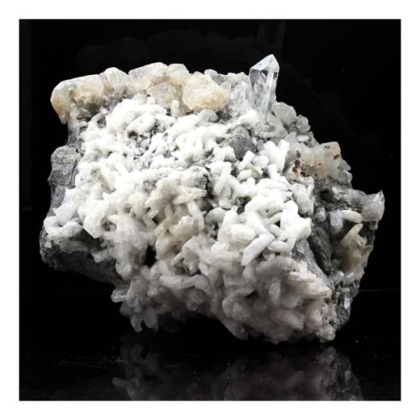 Stenar och mineraler. Kvarts + Albit + Kalcit. 2928,0 cent. Grandes Rousses, Isère, Frankrike..