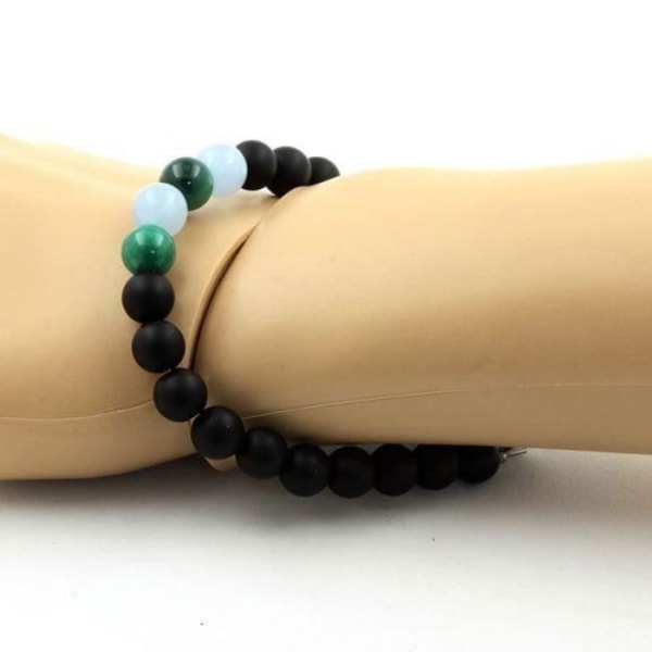 Stenar och mineraler. Congo Malachite Beads Armband + Aquamarine + Matte Black Onyx 8 Made in France.