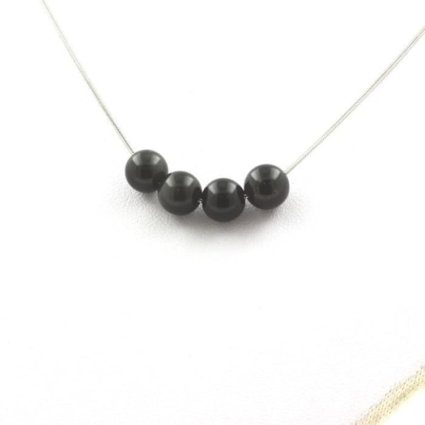 Stenar och mineraler. Halsband med 4 svarta obsidianpärlor 8 mm Rostfri kedja.