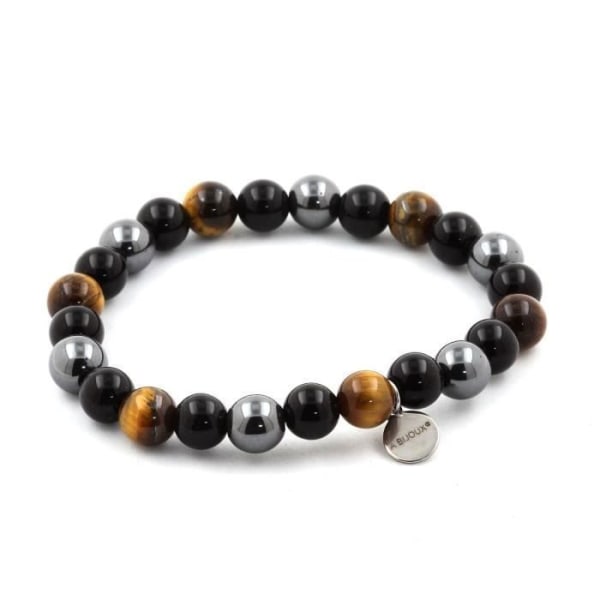 Stenar och mineraler. Armband Tiger Eye Beads + Hematite + Black Agate 8 mm. Tillverkad i Frankrike.