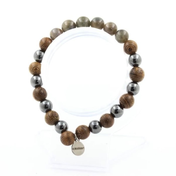 Stenar och mineraler. Sapphire Beads Armband från Mogok, Burma, Myanmar + Hematit + trä 8 Tillverkat i Frankrike.
