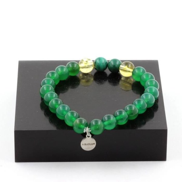 Stenar och mineraler. Kongo Malakit + Citrin + Grön Agat Beads Armband 8 mm. Tillverkad i Frankrike.