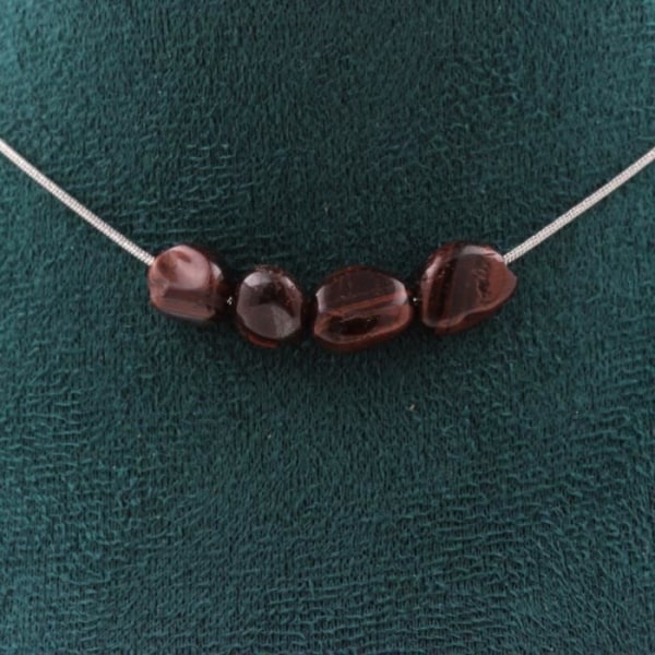 Stenar och mineraler. 4 röda Tiger Eye pärlhalsband från Brasilien. Stålkedja Halsband för kvinnor, män. Anpassningsbar storlek.