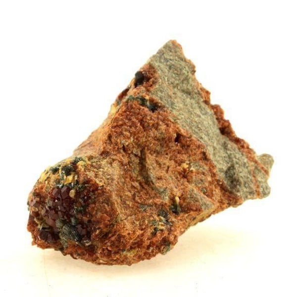 Sten og mineraler. Hessonit granat + klinoklor + diopsid. 303,30 øre. Nonza, Haute-Corse, Frankrig.