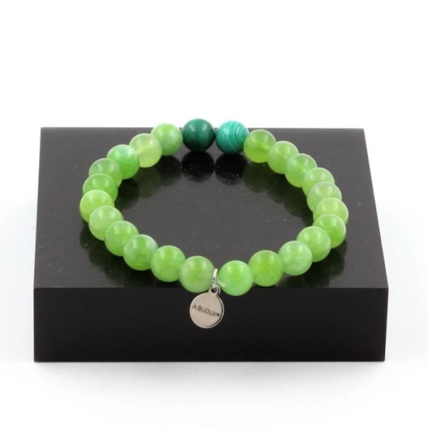 Sten og mineraler. Congo Malachite + Peridot Beads Armbånd 8 mm. Fremstillet i Frankrig.