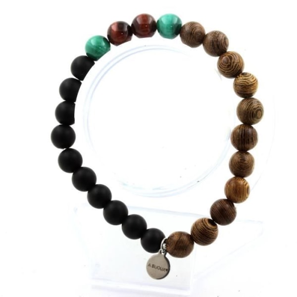 Stenar och mineraler. Congo Malachite Beads Armband + Red Tiger Eye + Black Onyx Made in France.