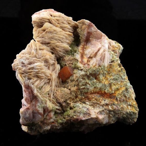 Sten og mineraler - ABIJOUX - Wulfenit + Barite - 437,8 ct - Lantignié, Frankrig - Sjælden