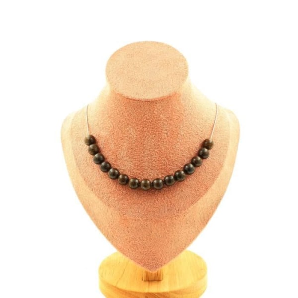 Stenar och mineraler. Halsband med 15 bronsitpärlor 8 mm. Rostfri kedja Halsband för kvinnor, män. Anpassningsbar storlek.