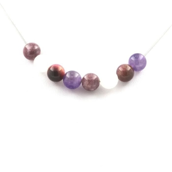Stenar och mineraler. Purple Tiger Eye Beads Halsband + Ametist + Månsten + Rostfri stålkedja.