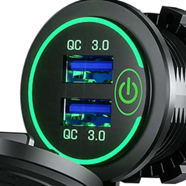 Billadapter USB Multi Port QC3.0 Hurtigopladning Cigartænder Adapter til RV Skibe Motorcykler Grønt Lys