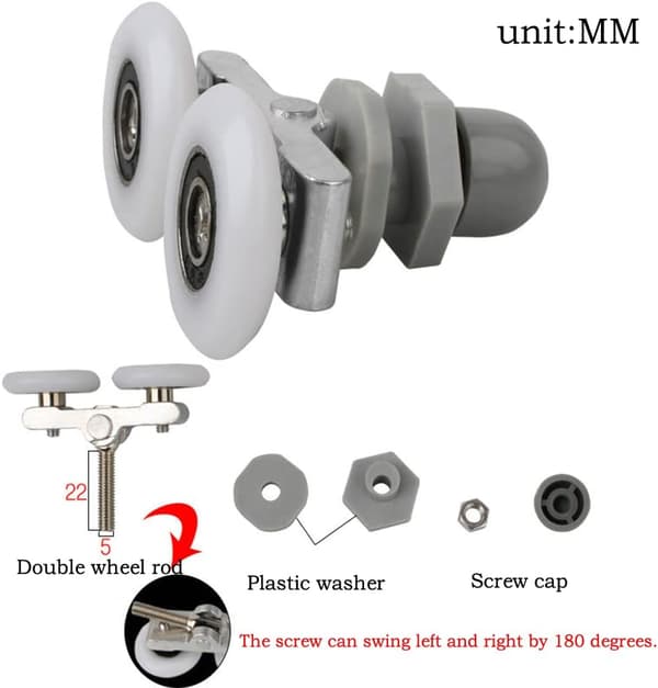 Set med 4 dubbla rullar för böjda dörrar, 25 mm diameter
