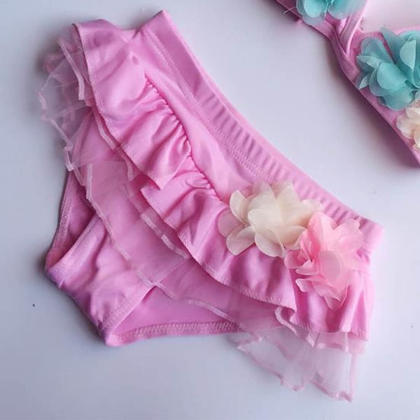 Barnbadkläder för flickor, 2-delad bikini för småbarn, blommönster, sommarstrandkläder, blommor, storlek S 9‑12,5 kg