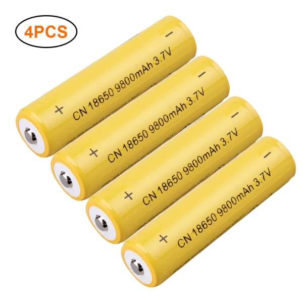4 stk 3,7V Volt 9800mAh Li ion litiumbatteri 18650 oppladbare batterier for lommelykt hodelykt Power Bank++