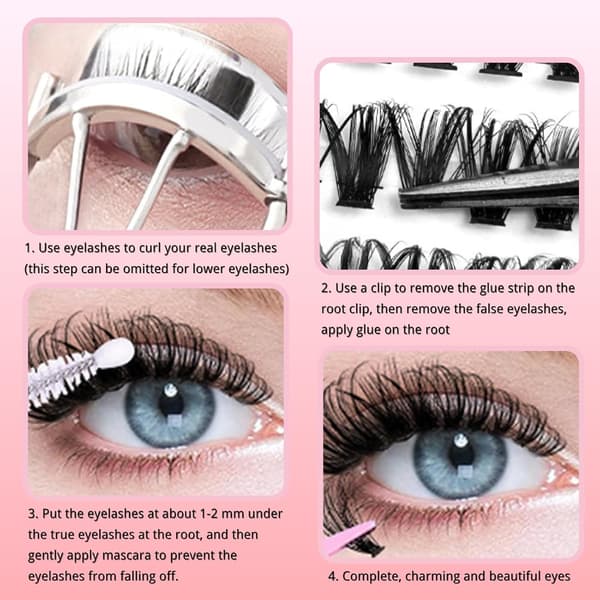 Individual Eyelashes Cluster Lashes Kit Eyelashes Fluffy Russian Eyelash Extensions Curly Durable Eyelash Clusters (8-16mm Mix)